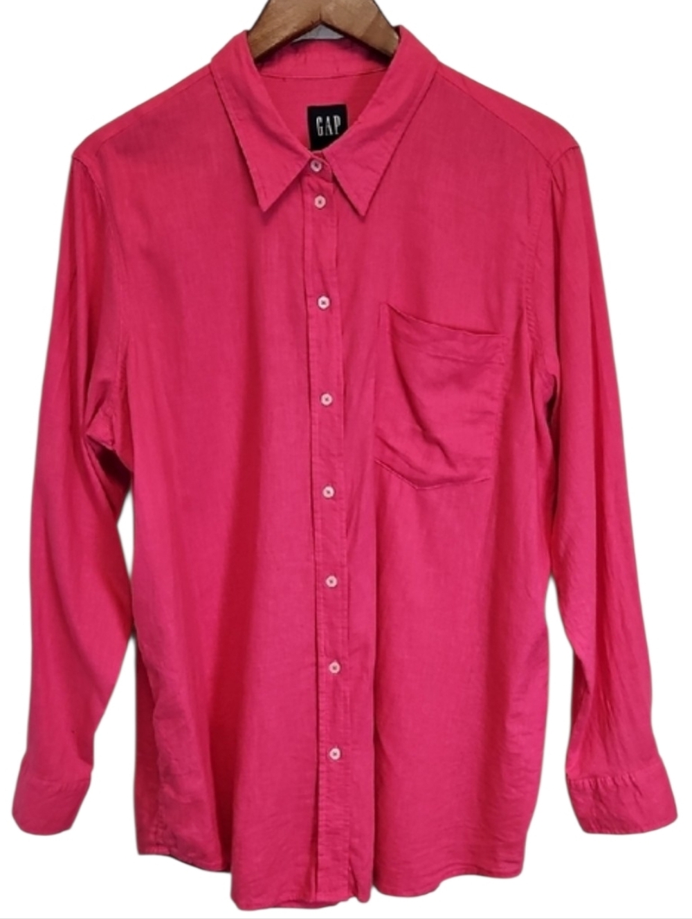 GAP Fuschia Long Sleeve Button Front Linen Blend Blouse Size XL